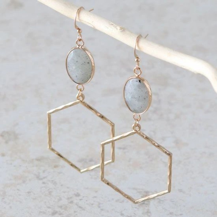 Jewelry * | Arizona Nights Grey And Gold Hexagon Drop Earrings