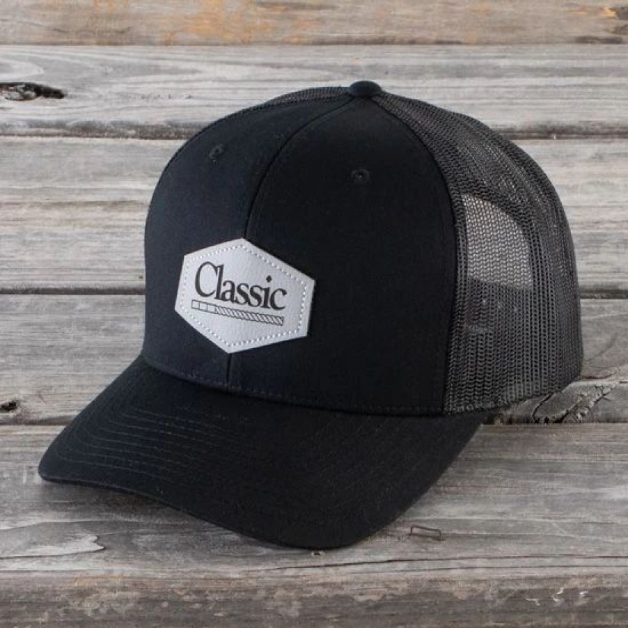 Hats * | Classic Equine Classic Rope Black Faux Leather Patch Cap