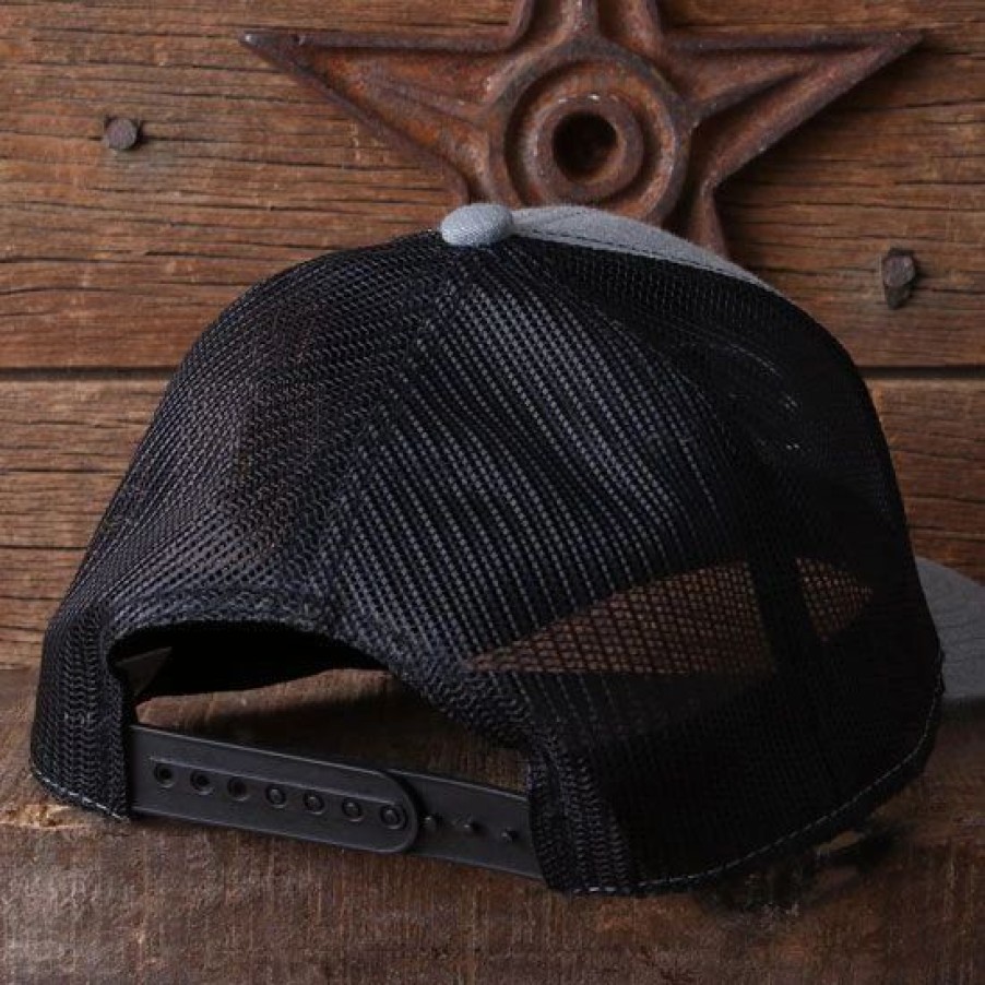 Hats * | Wrangler Leather Patch Grey And Black Ball Cap