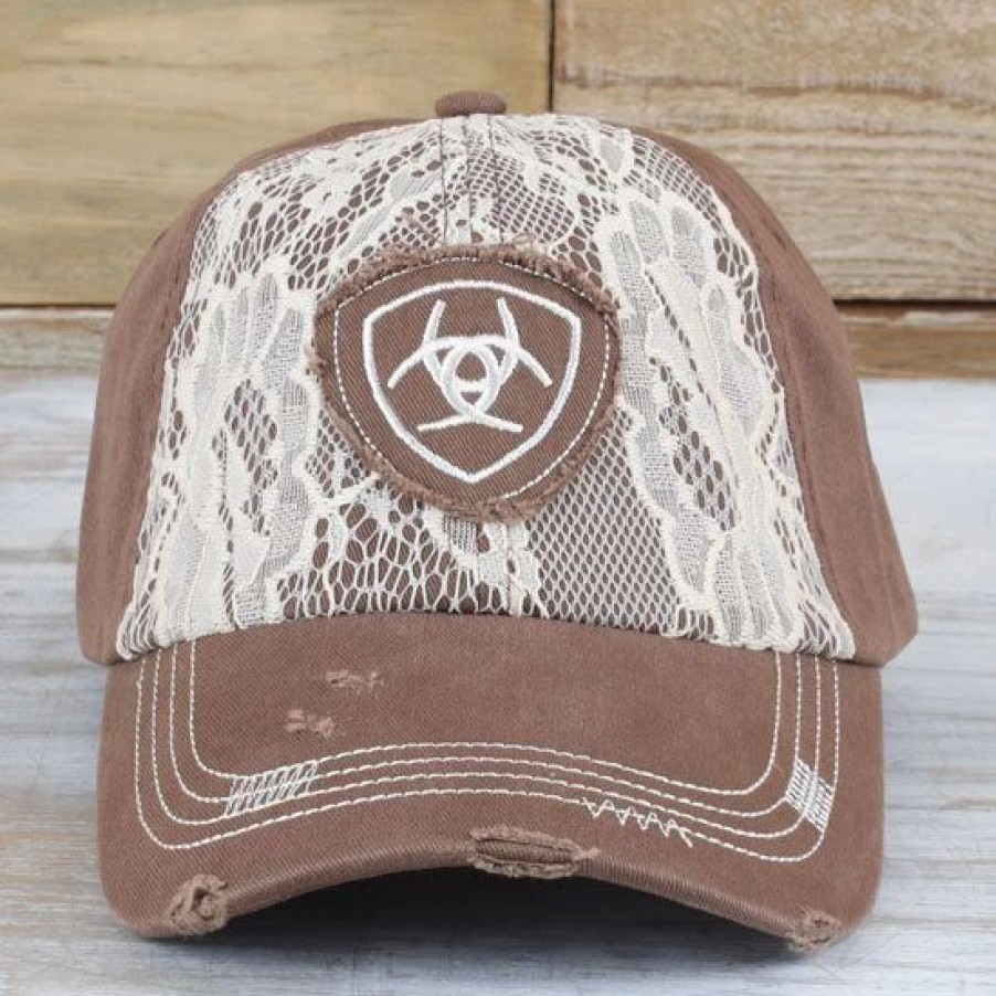 Hats * | Ariat Brown And Lace Cap