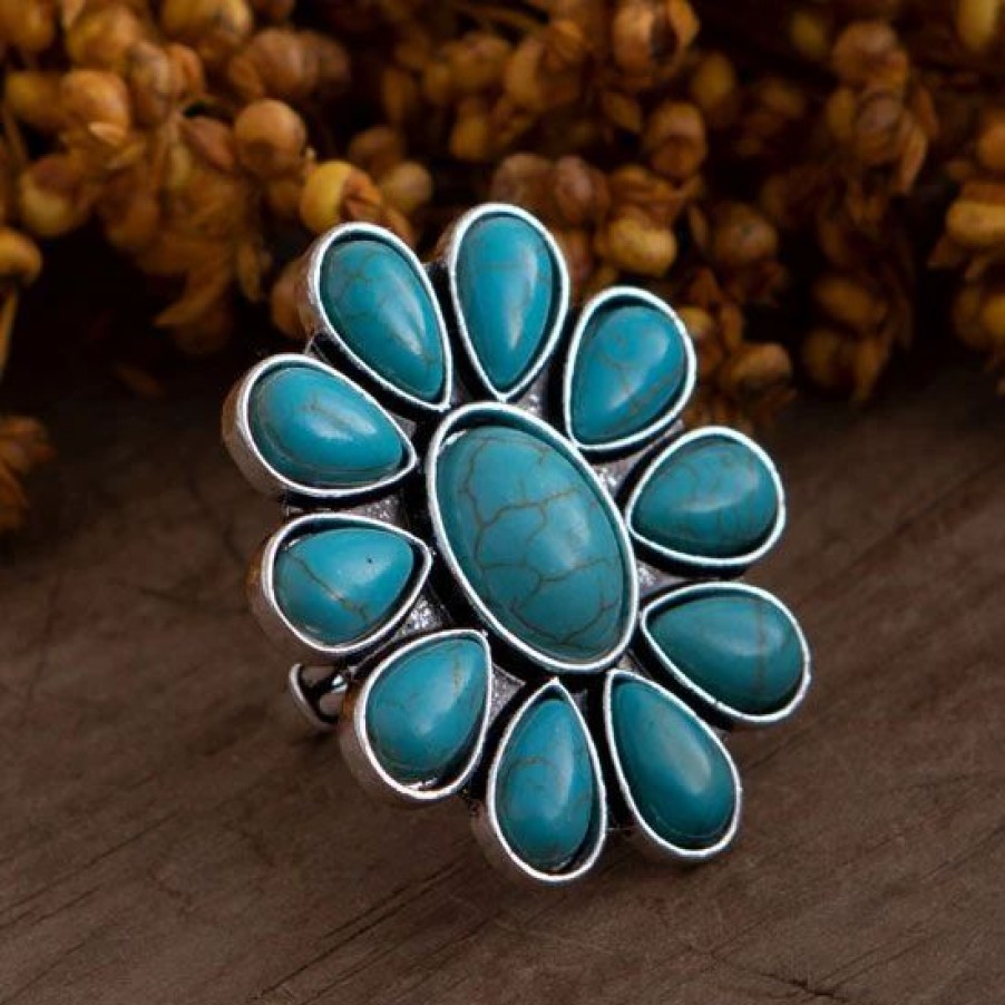 Jewelry * | West And Company Turquoise Flower Cluster Ring