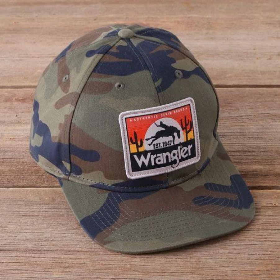 Hats * | Wrangler Bronco Camo Ball Cap