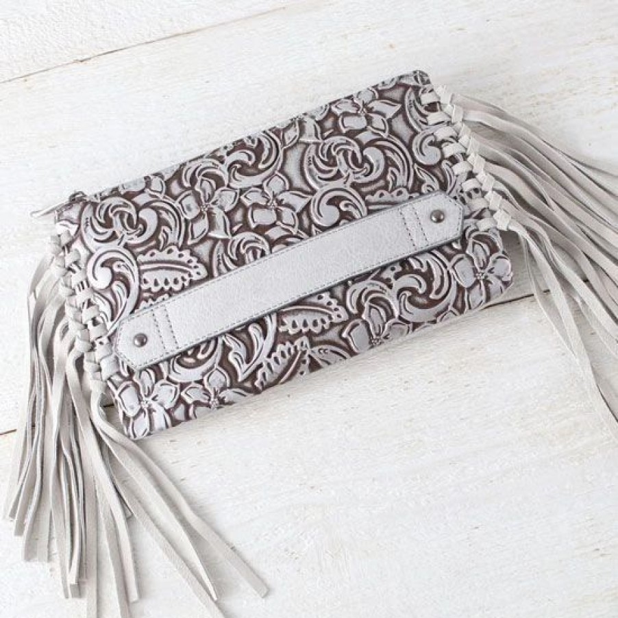 Handbags * | Justin Silver Tooled Clutch