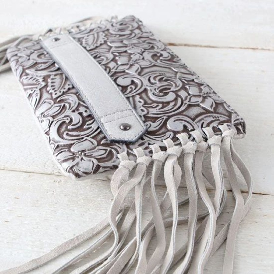 Handbags * | Justin Silver Tooled Clutch