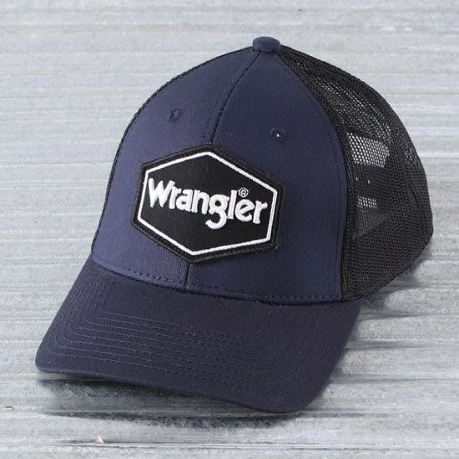 Hats * | Wrangler Navy Patch Ball Cap