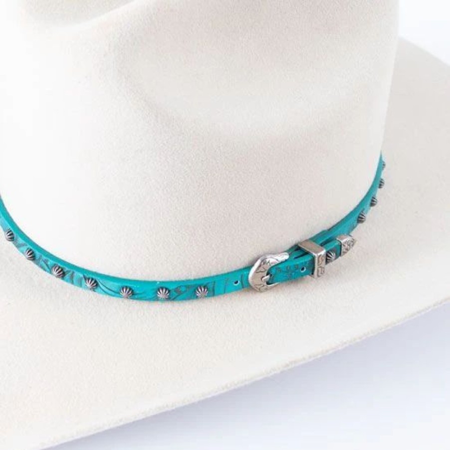 Hats * | Turquoise Tooled Leather Hatband