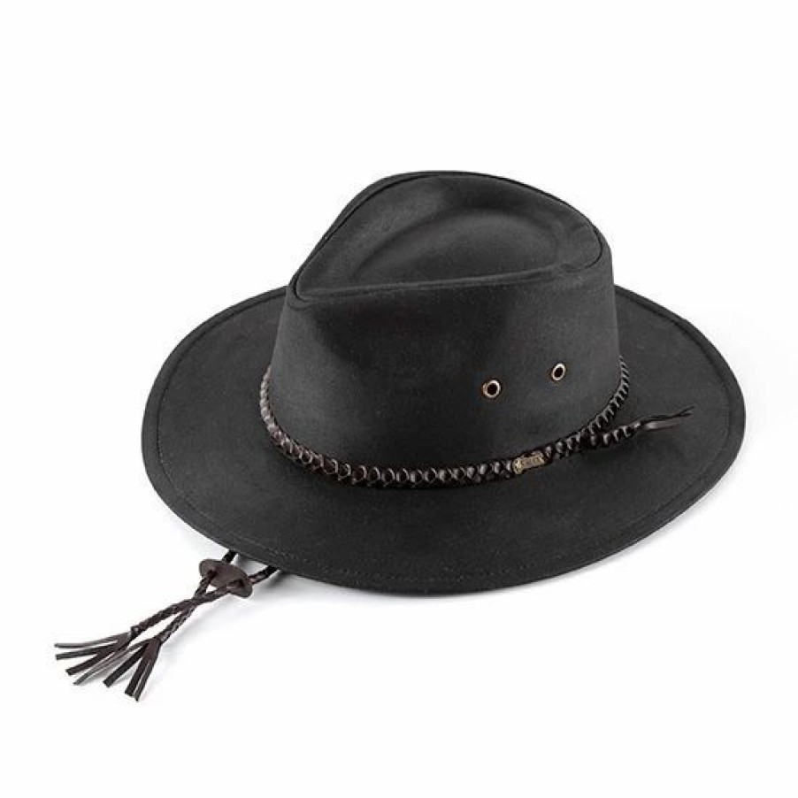 Hats * | Outback Trading Company Black Grizzly Oilskin Hat