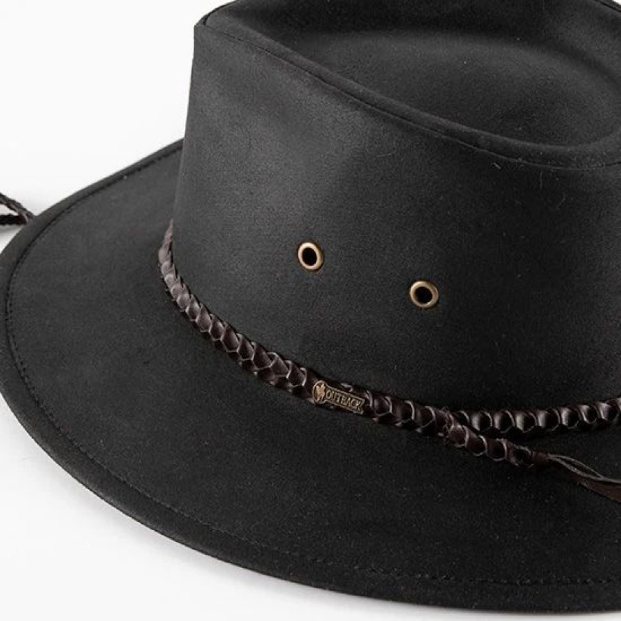 Hats * | Outback Trading Company Black Grizzly Oilskin Hat