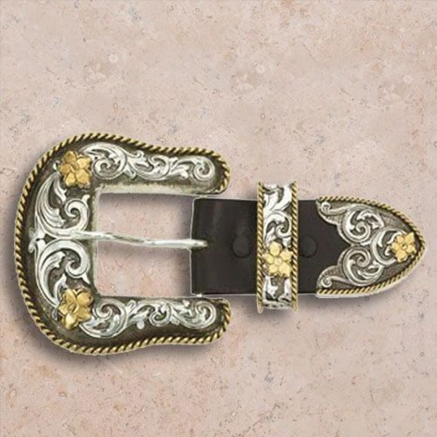 Buckles * | Montana Silversmiths 3 Piece Antiqued Western Buckle Set