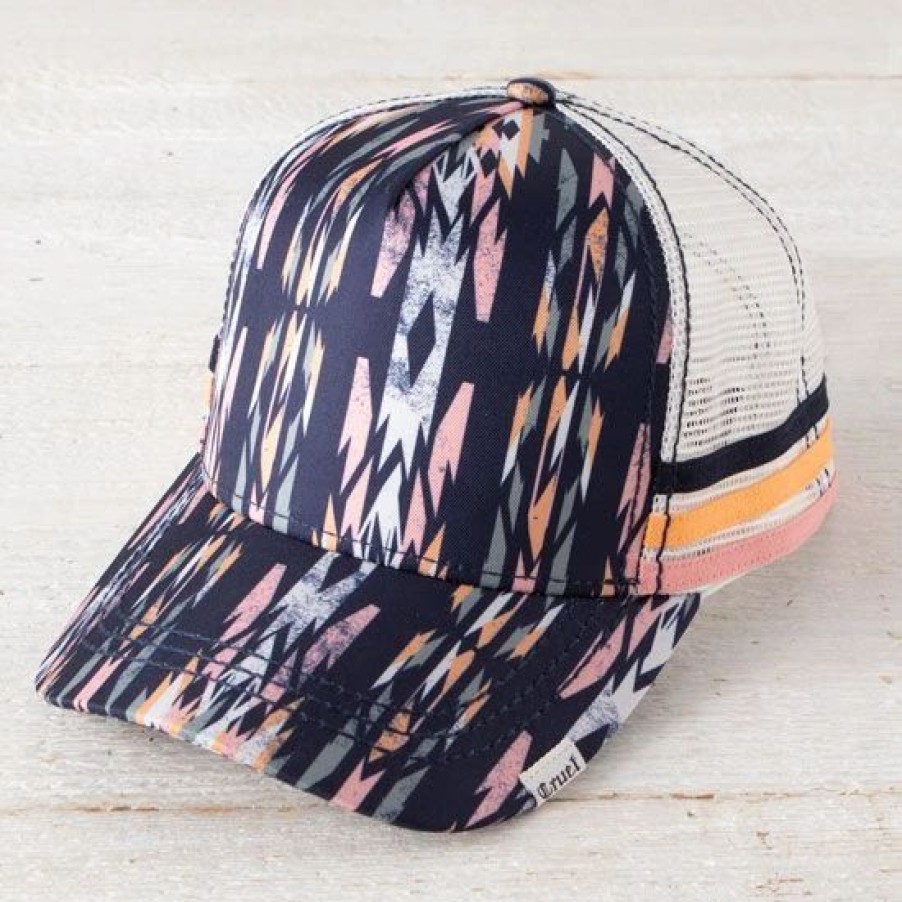 Hats * | Cruel Girl Dusty Peach Aztec Trucker Ball Cap