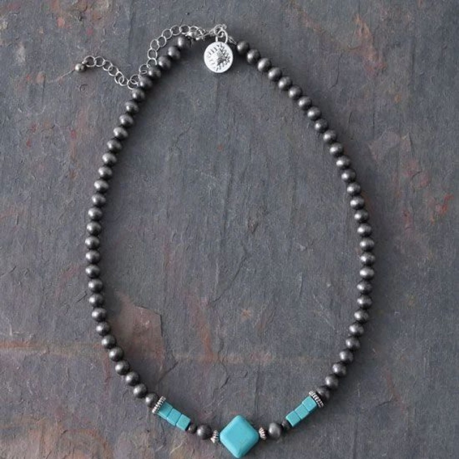 Jewelry * | West And Company Turquoise Diamond Navajo Pearl Choker