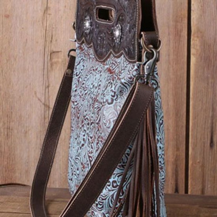 Handbags * | Blue Vine Tooled Leather Crossbody