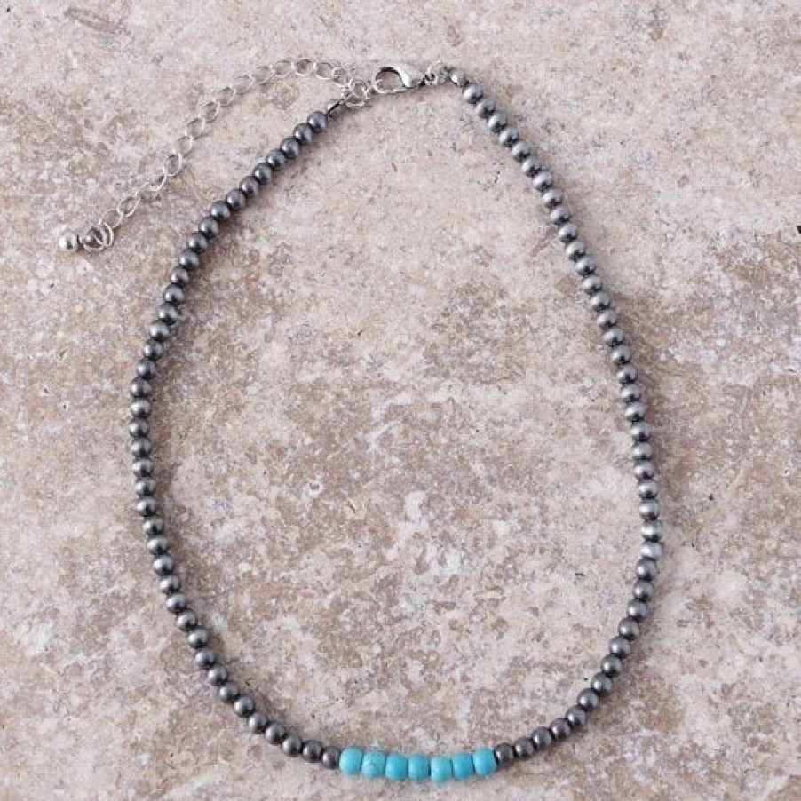 Jewelry * | Navajo Turquoise Bead Choker Necklace