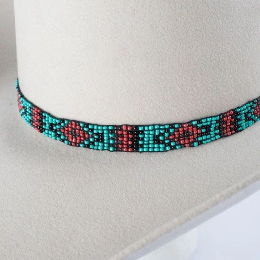 Hats * | Rodeo King Turquoise And Red Beaded Hatband