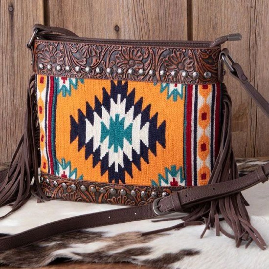 Handbags * | Trinity Ranch Aztec Floral Tooled Crossbody