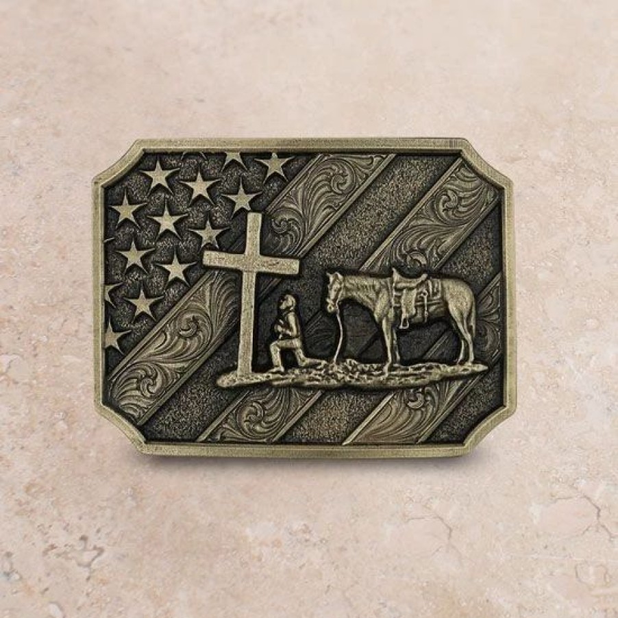 Buckles * | Montana Silversmiths Patriot Christian Cowboy Attitude Buckle