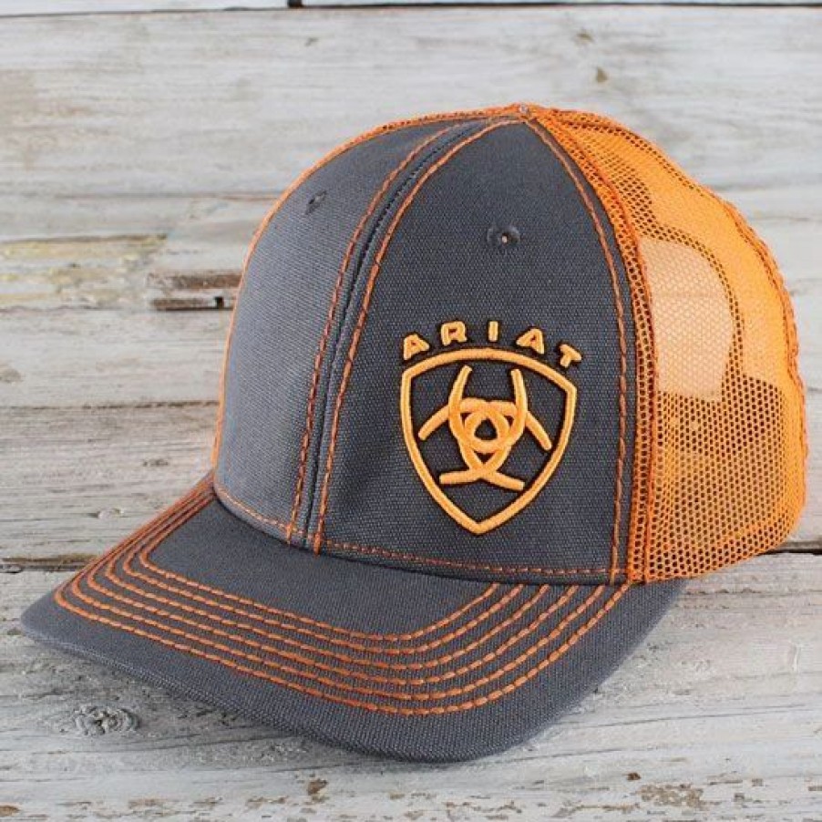 Hats * | Ariat Orange Mesh Cap