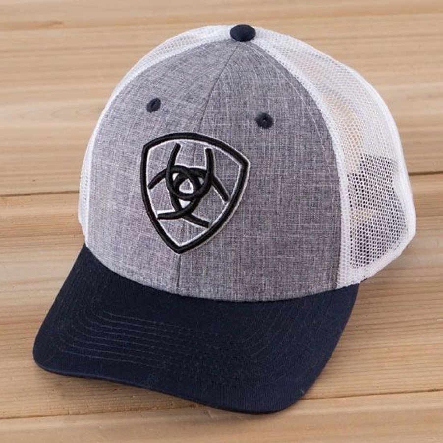 Hats * | Ariat Grey Snap Back Cap