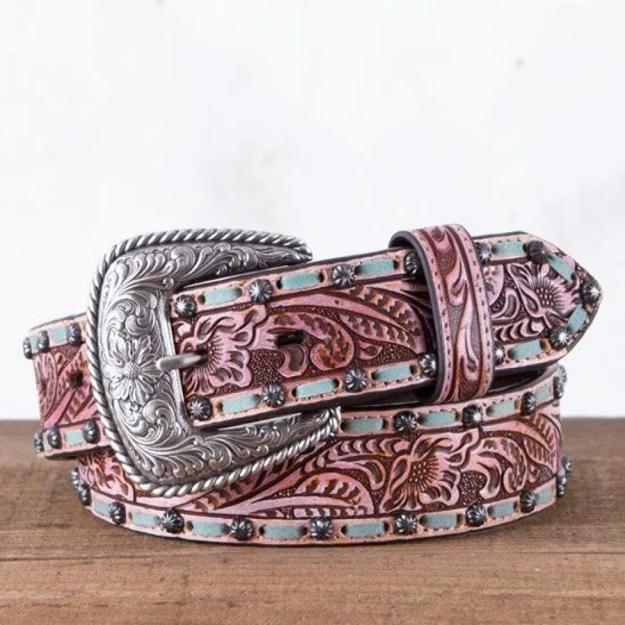 Belts * | Roper Tooled Turquoise Buckstitch Belt