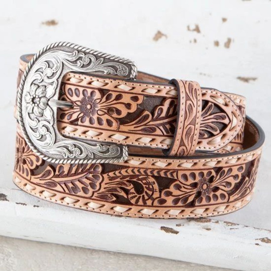 Belts * | Roper Brown Floral Tooled Belt