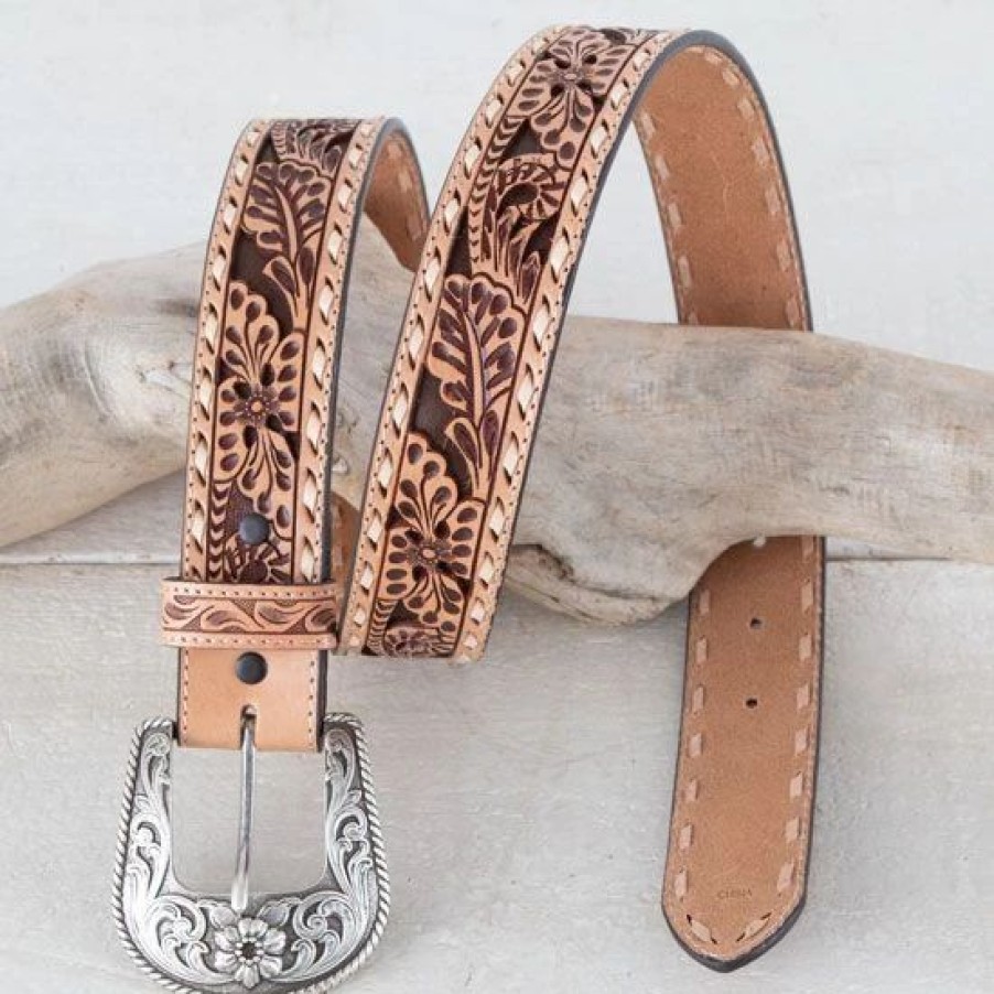 Belts * | Roper Brown Floral Tooled Belt