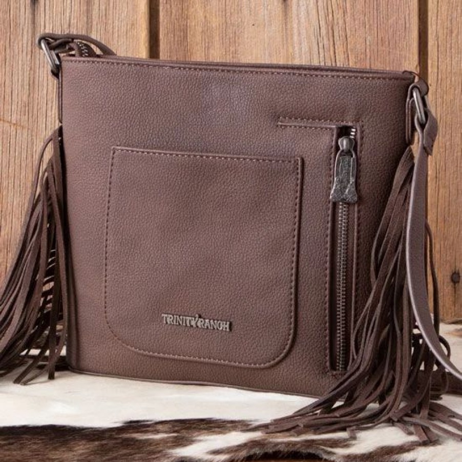 Handbags * | Trinity Ranch Coffee Floral Tooled Crossbody