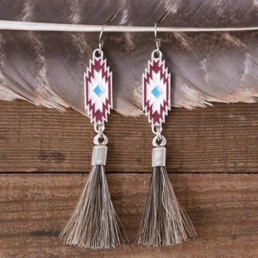 Jewelry * | Cowboy Collectibles Taos Aztec Horsehair Earrings