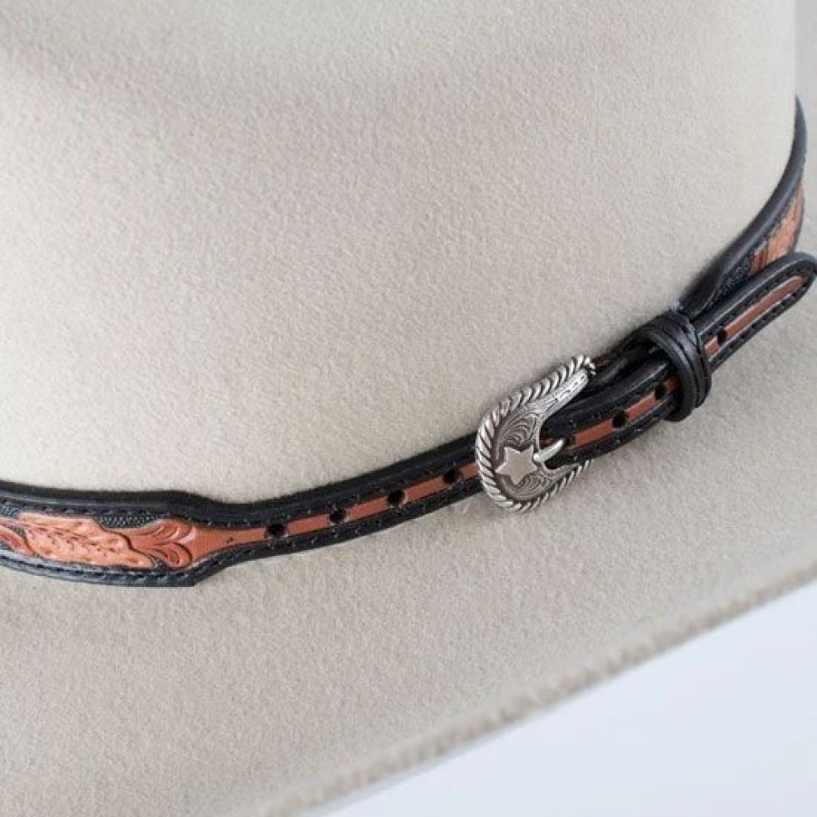 Hats * | M And F Black And Tan Floral Tooled Hatband