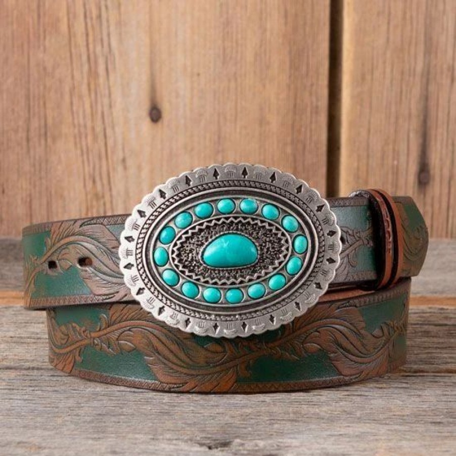 Belts * | Hooey Turquoise Feather Belt