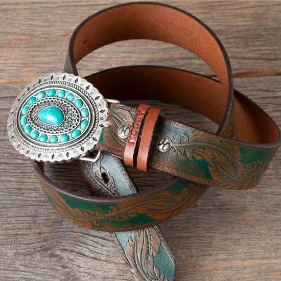 Belts * | Hooey Turquoise Feather Belt