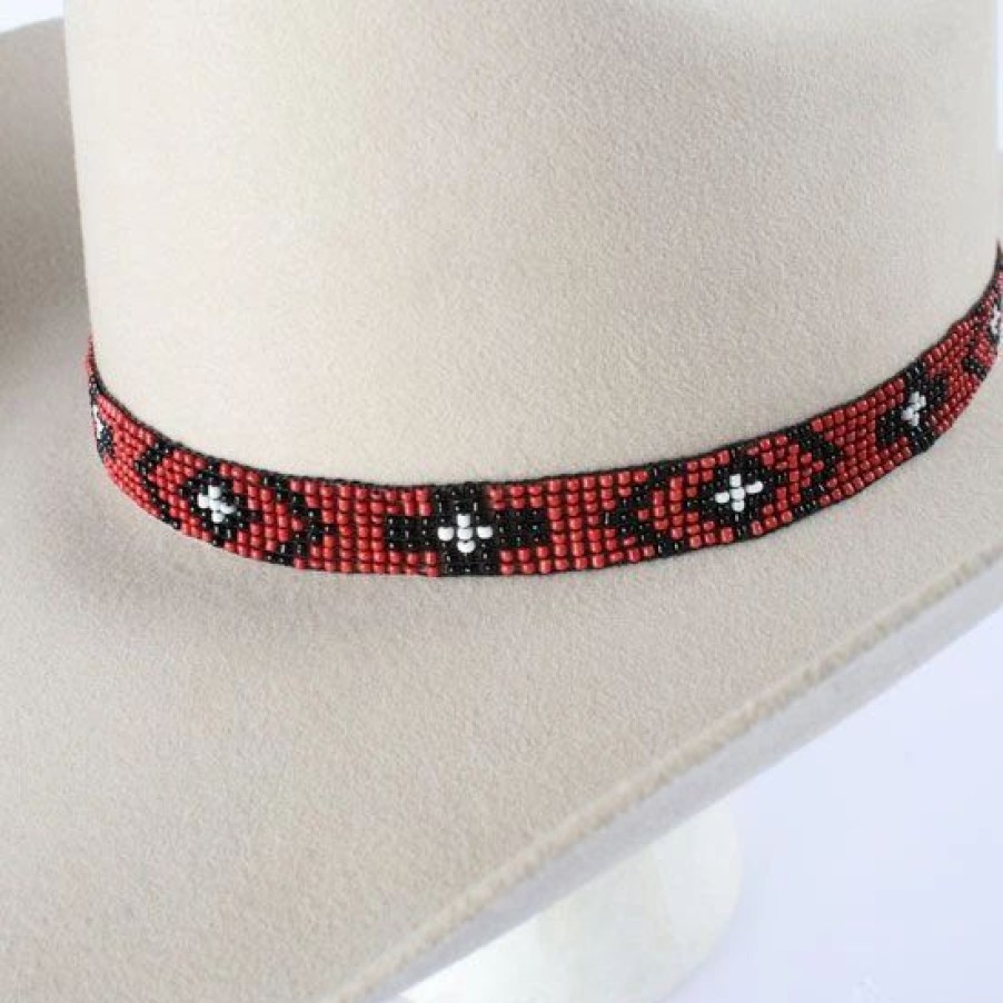 Hats * | Rodeo King Black And Red Beaded Hatband