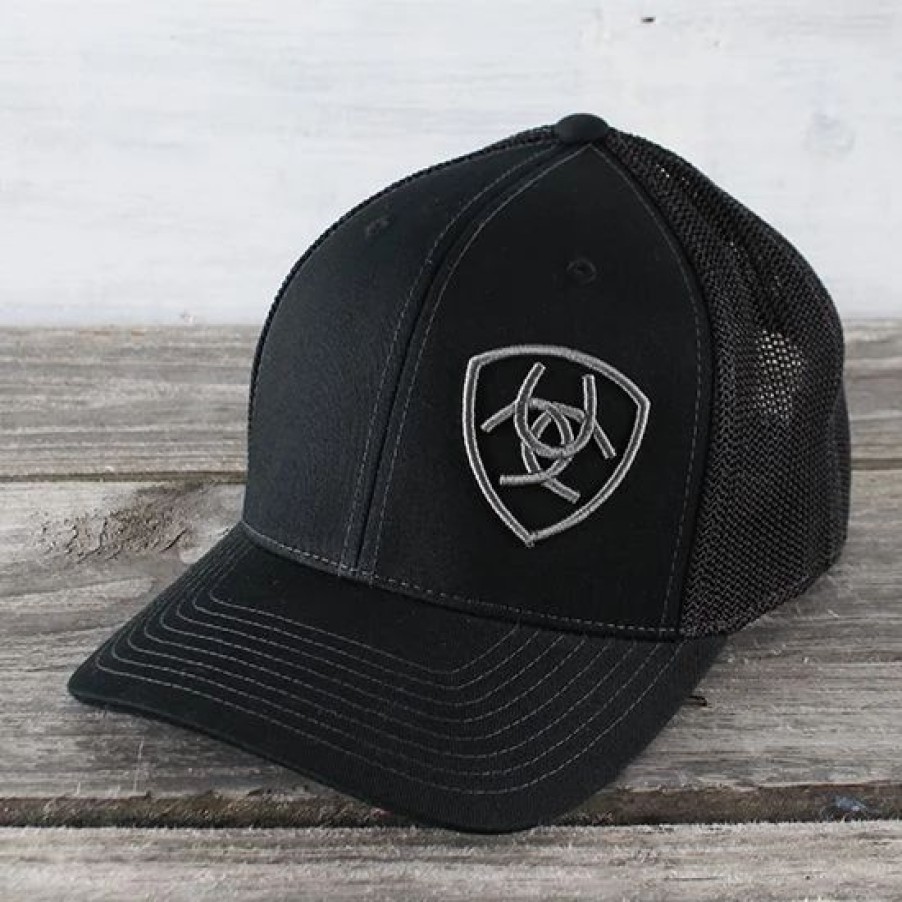 Hats * | Ariat Black Mesh Snap Back Cap