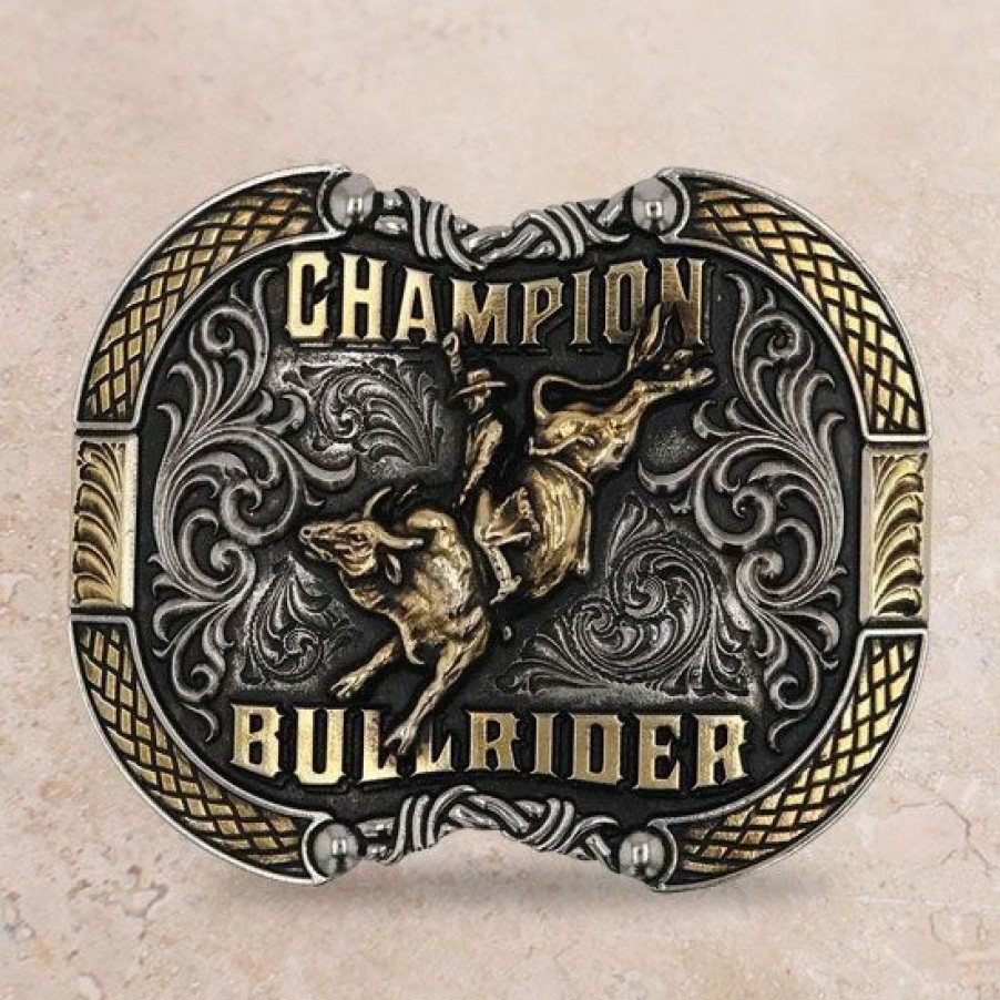 Buckles * | Montana Silversmiths Roped In Champion Bull Rider Buckle