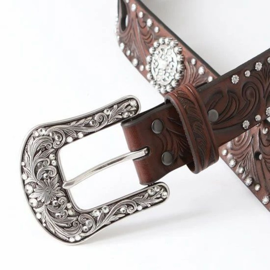 Belts * | Ariat Brown Concho Studded Belt