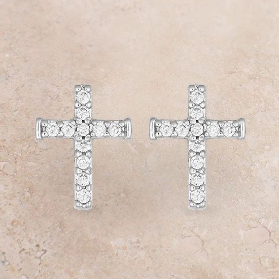 Jewelry * | Montana Silversmiths Quiet Faith Tiny Crystal Cross Earrings