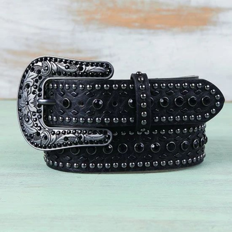 Belts * | Nocona Black Rhinestone Belt