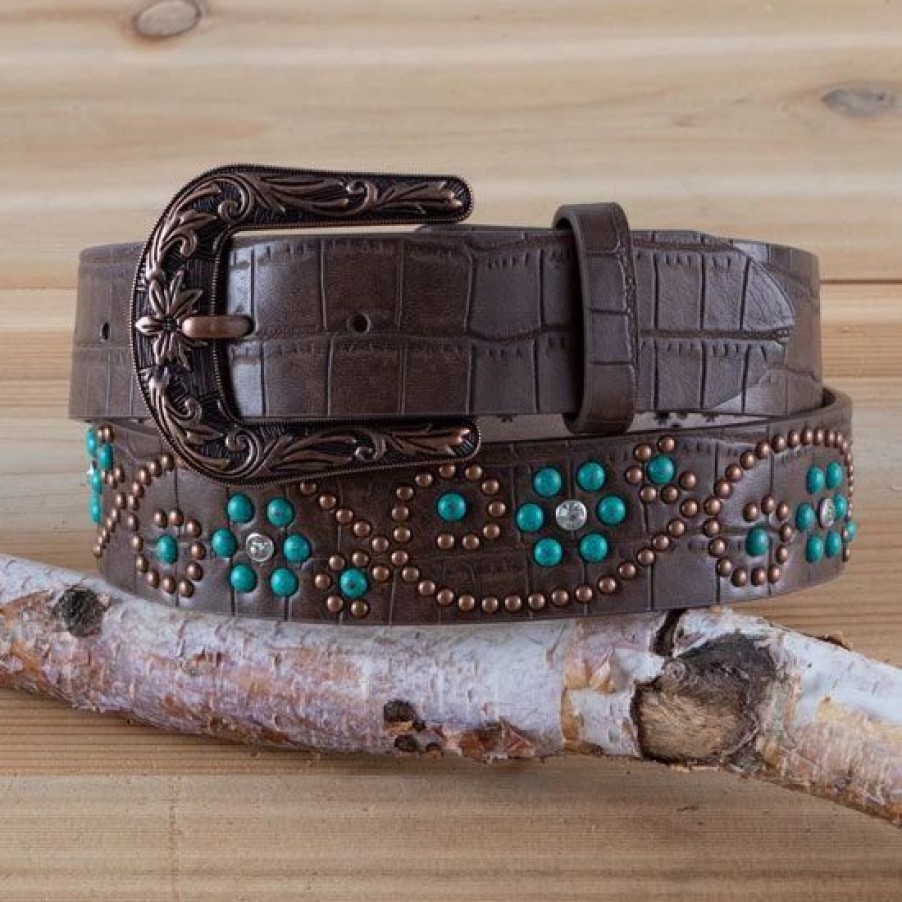 Belts * | Turquoise And Copper Floral Studded Belt