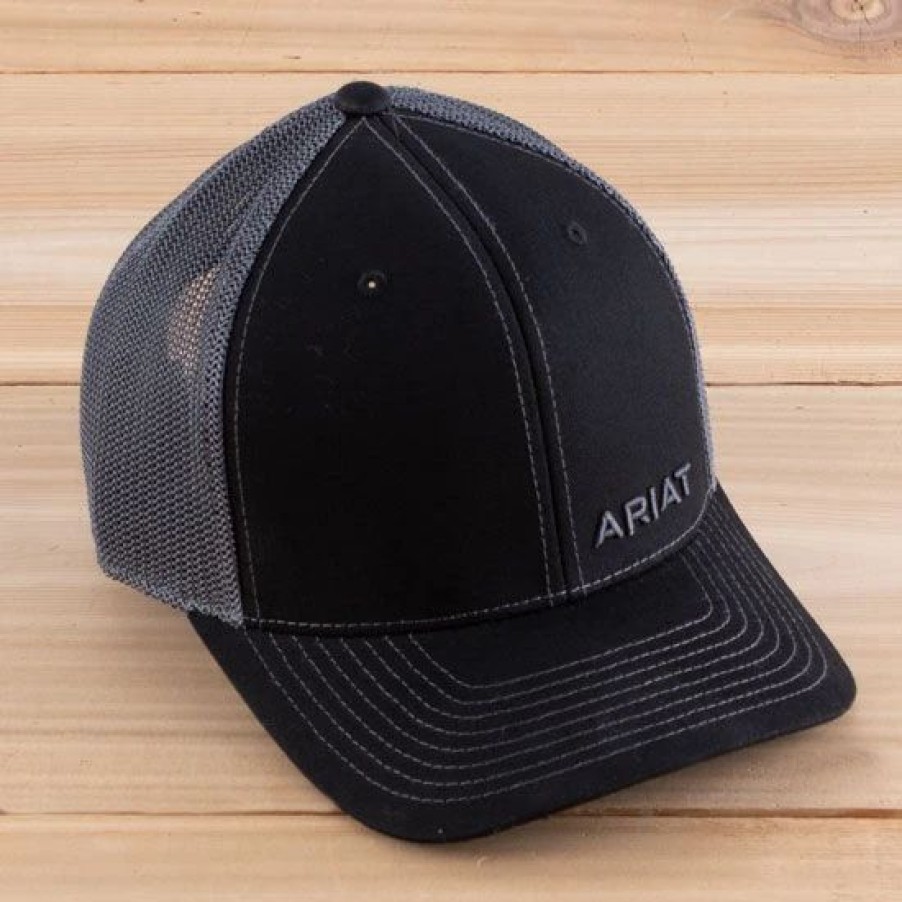 Hats * | Ariat Black Mesh Snap Back Cap