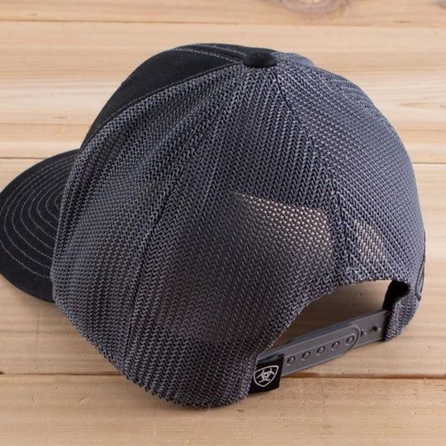 Hats * | Ariat Black Mesh Snap Back Cap