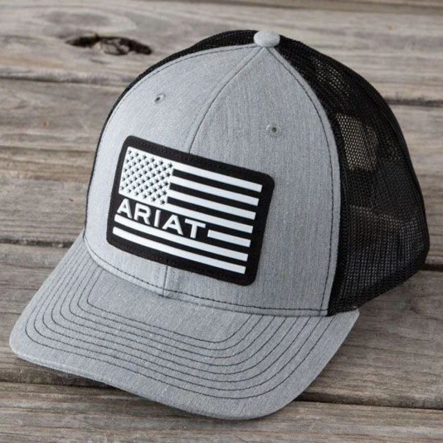 Hats * | Ariat Usa Flag Mesh Snap Back Cap