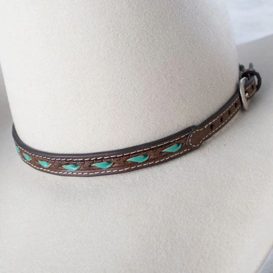 Hats * | M And F Turquoise Buckstitch Hatband