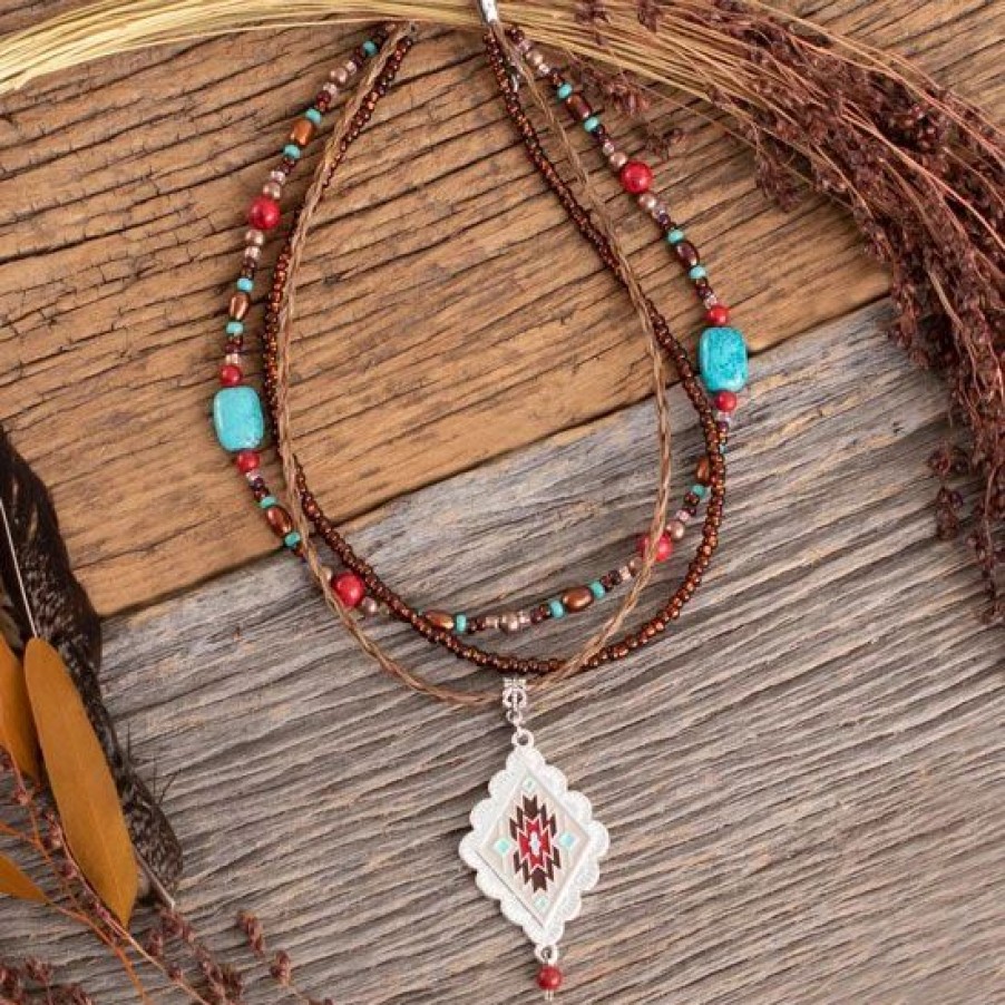 Jewelry * | Cowboy Collectibles Beaded Aztec Layered Necklace