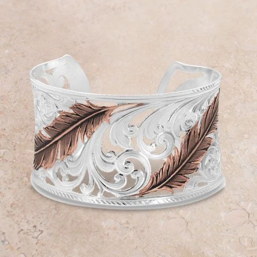 Jewelry * | Montana Silversmiths Heavenly Whispers Feather Cuff Bracelet