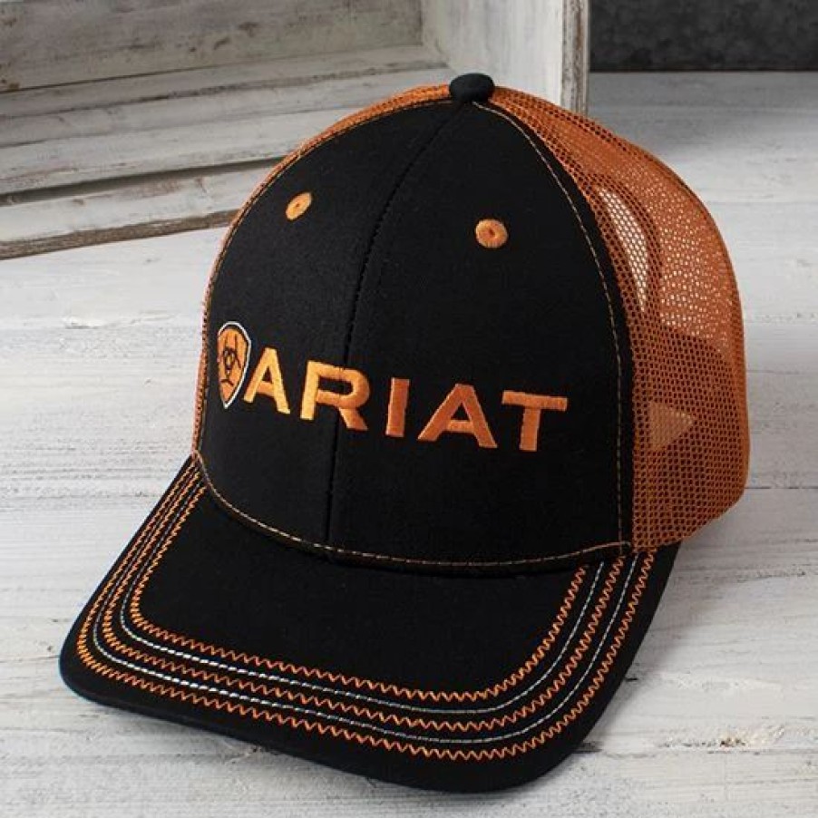 Hats * | Ariat Black And Orange Cap