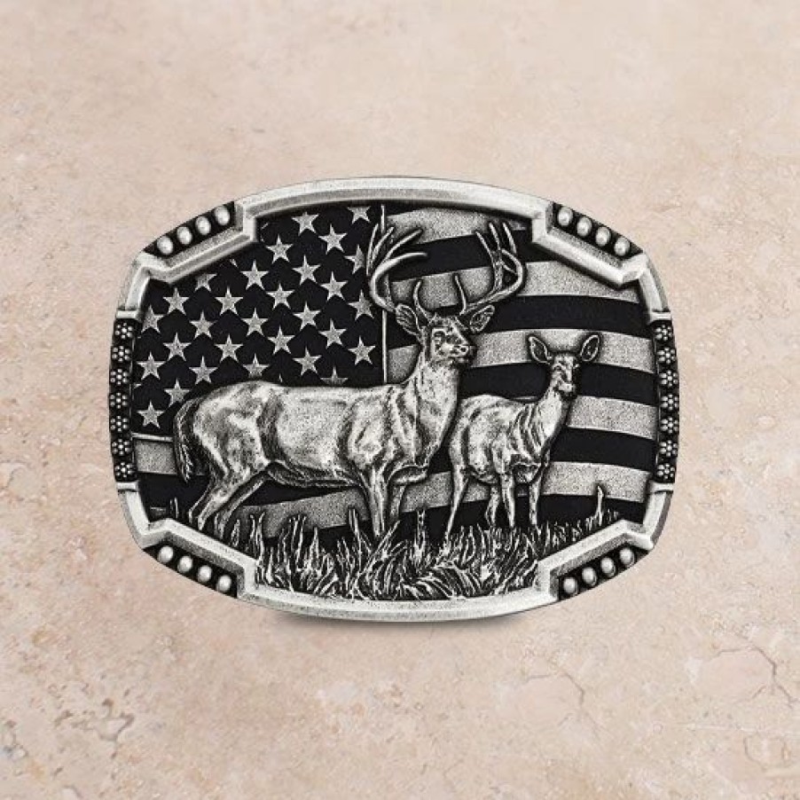 Buckles * | Montana Silversmiths Montana Attitude Matched Pair Deer Buckle