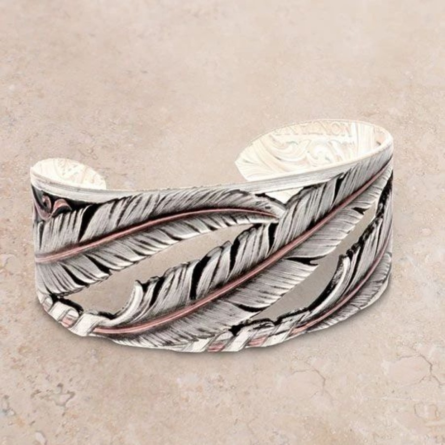 Jewelry * | Montana Silversmiths Wind Dancer Feather Cuff Bracelet