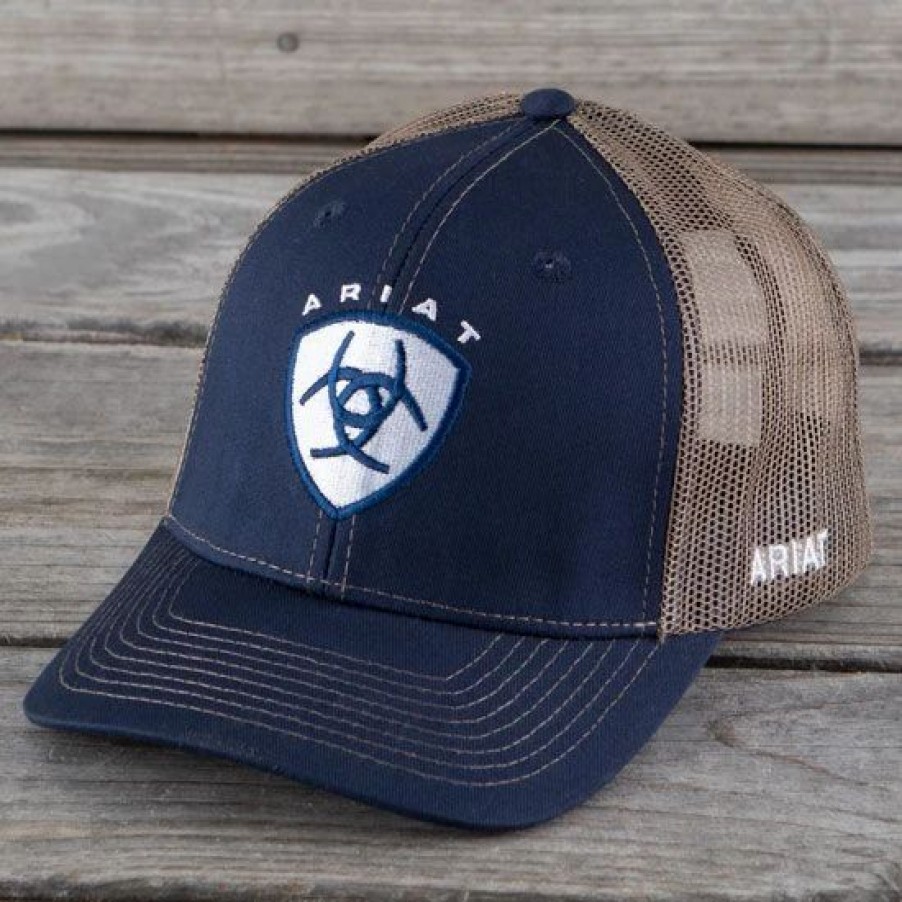 Hats * | Ariat Navy Snap Back Cap