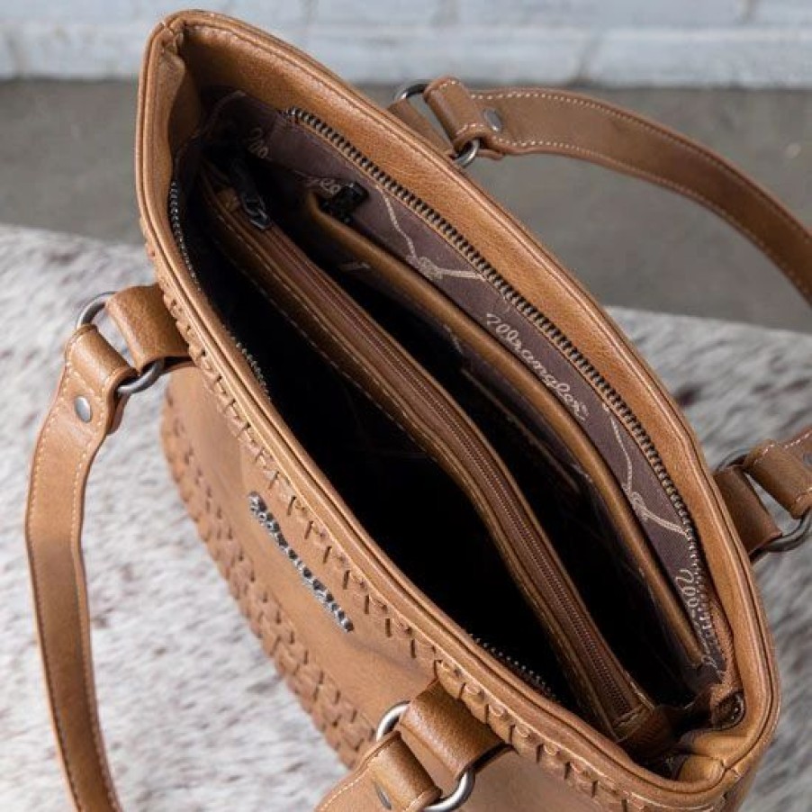 Handbags * | Wrangler Brown Stitch Accent Concealed Carry Tote