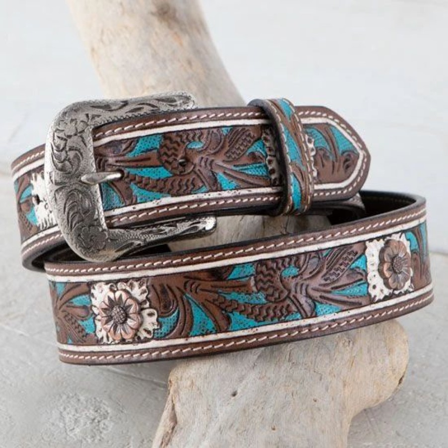 Belts * | Roper Blue And Cream Floral Belt