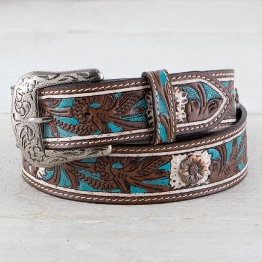 Belts * | Roper Blue And Cream Floral Belt